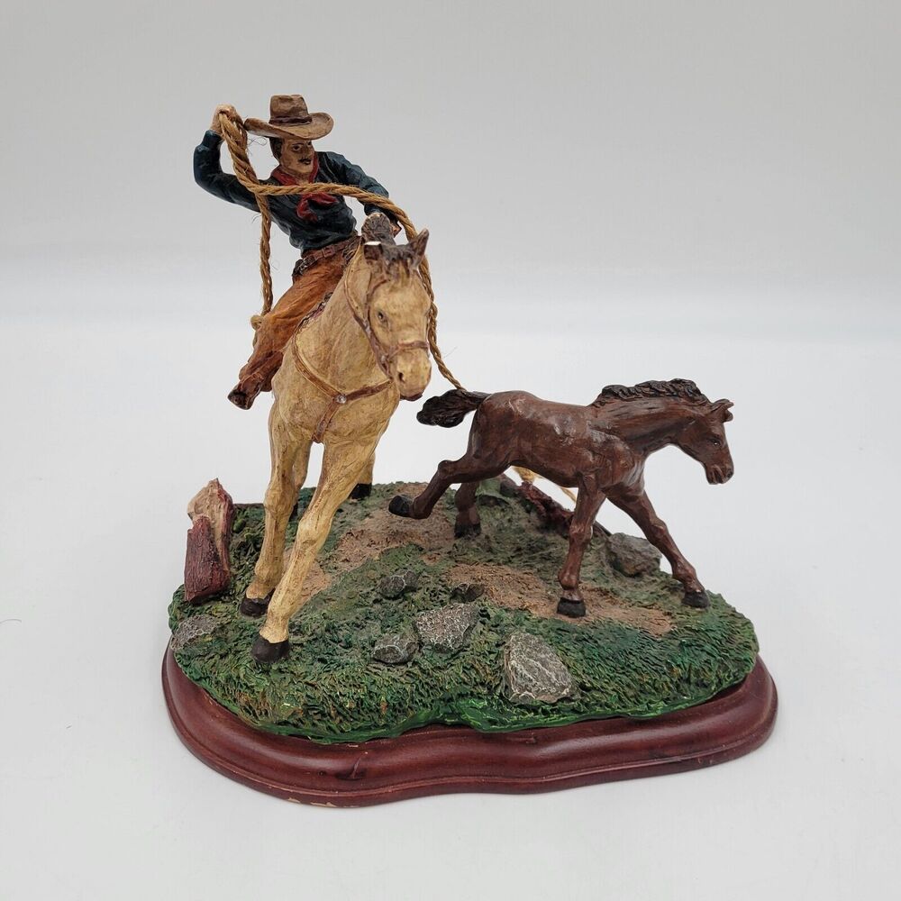 Russ Berrie Ceramic Figure on Base - Cowboy Trails Last Round-Up 14624 READ